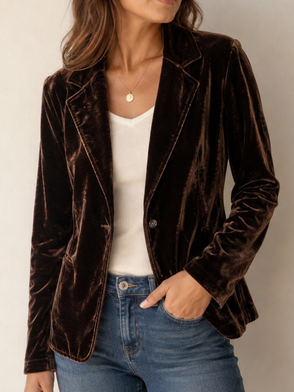 Carroll Reed Vintage Brown Velvet Velour Button Front Blazer Jacket Size Small